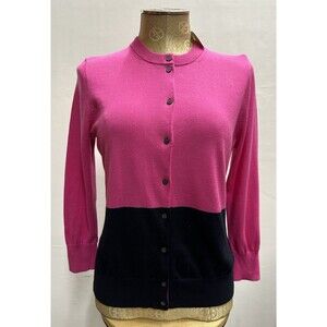 J.CREW The Clare Cardigan women size M pink navy cotton cardigan sweater